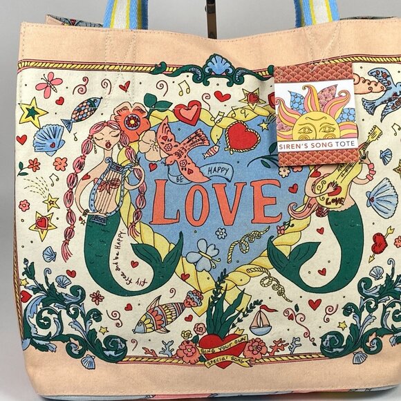 Brighton Sirens Song Tote Canvas Tote Bag Double Handles Hand Sketched Artwork - Picture 2 of 9